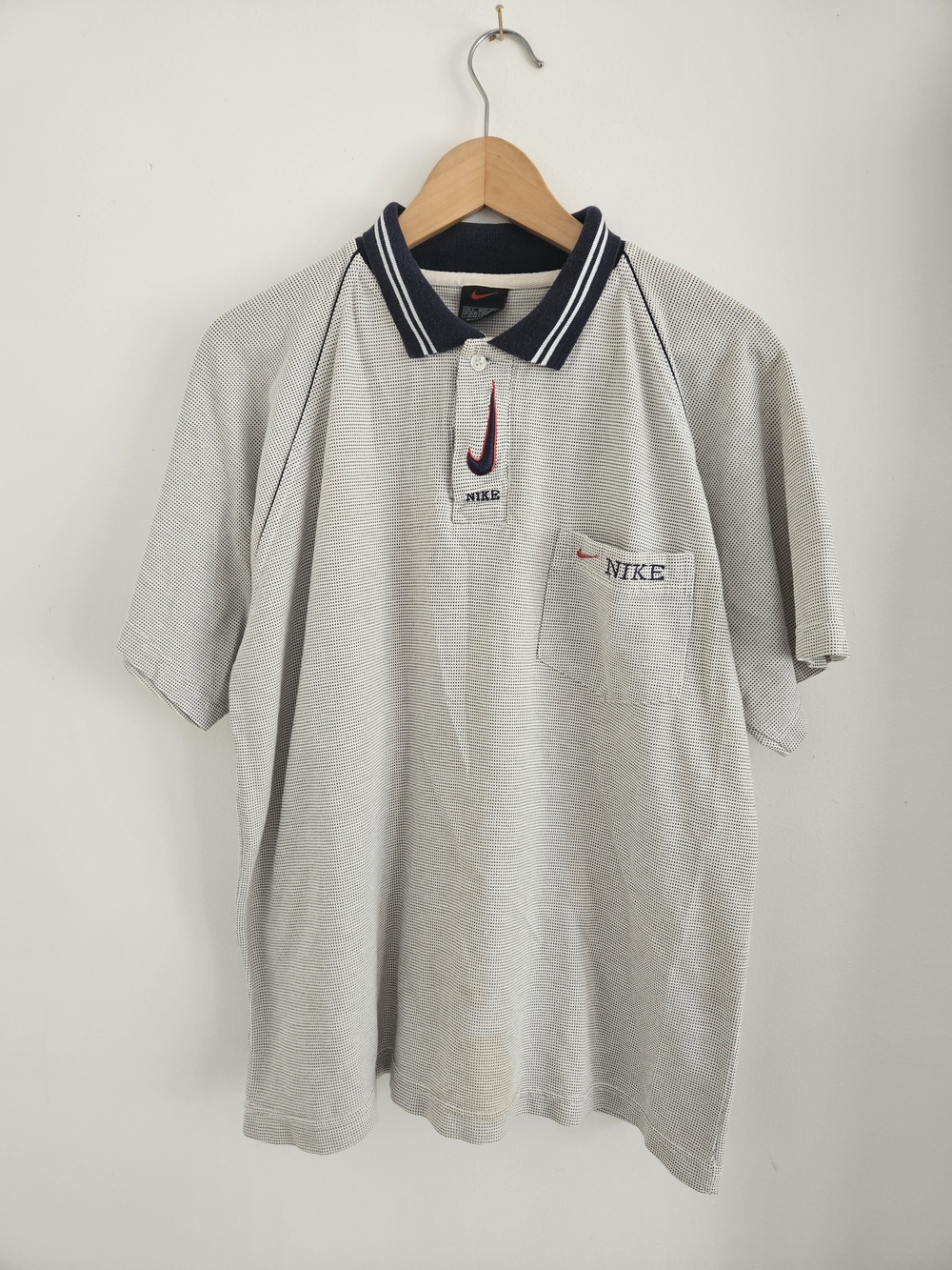 Vintage Nike Polo Shirt Gray Navy Trim Mens Extra Large 90s